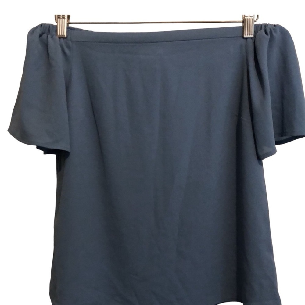 Monteau Slate Blue Off Shoulder Short Sleeve Top - Picture 3 of 3